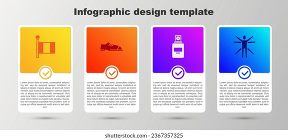 Set Flag Italien, Men Schuhe, Parfüm und Vitruvian Man. Infografik-Vorlage für Unternehmen. Vektorgrafik