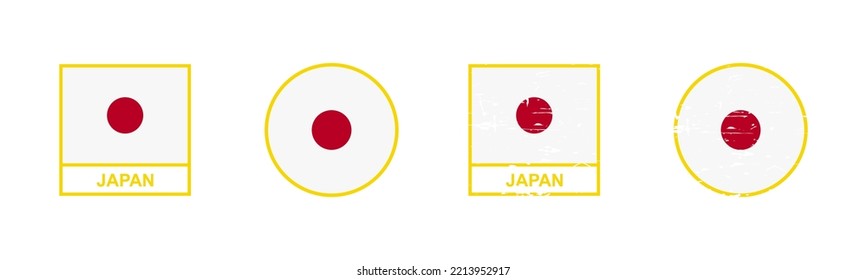 Set of flag of Japan in square and round shape isolated on white background. vector illustration