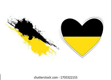 Set with flag of Baden-Württemberg like watercolor brush and heart icon. Flags on white background