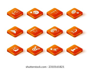 Set Flag, Medal, Berge mit Fahne, Ziel, Schach und Symbol. Vektorgrafik