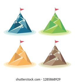 Set of flag on the mountain peak. Way to successful Business. Vector illustration
