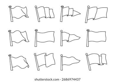 Set of Flag Outline Icons — Minimal Line Art Collection of Waving Flags