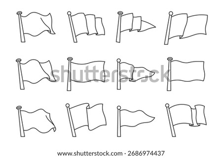 Set of Flag Outline Icons — Minimal Line Art Collection of Waving Flags
