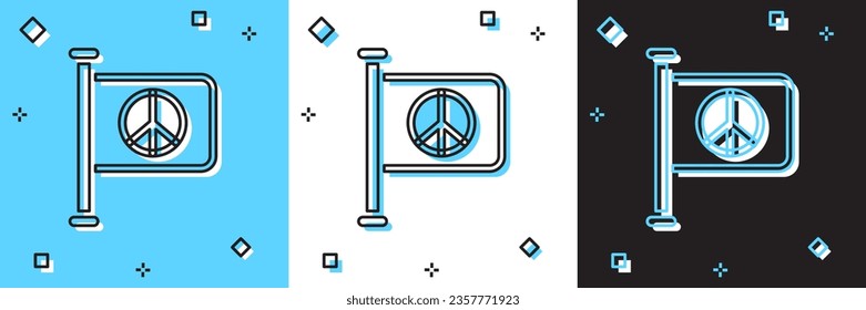 Set Flag peace icon isolated on blue and white, black background. Hippie symbol of peace.  Vector