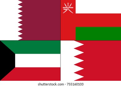set of flag. Qatar, Oman, Kuwait, Bahrain