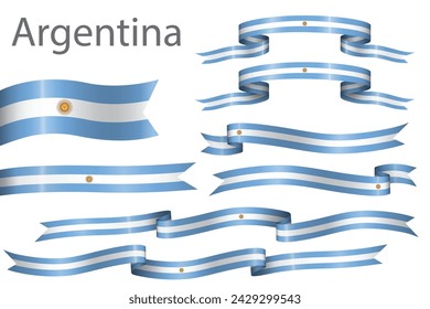 conjunto de la cinta de la bandera con los colores de argentina para la celebración del día de la independencia decoración