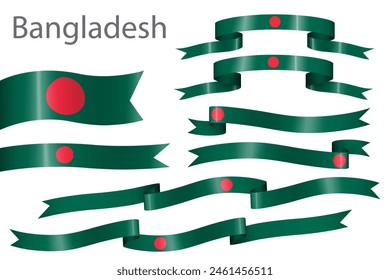 Set of flag ribbon with colors of Bangladesh for independence day celebration decoration