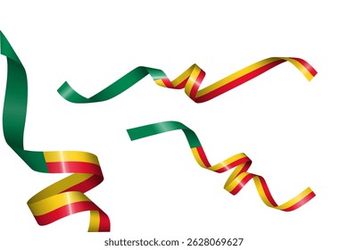 Set of flag ribbon with colors of Benin for independence day celebration decoration