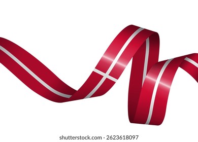 Set of flag ribbon with colors of Denmark for independence day celebration decoration