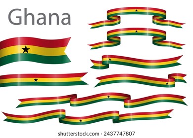 Conjunto de la cinta de la bandera con los colores de Ghana para la decoración de la celebración del día de la independencia