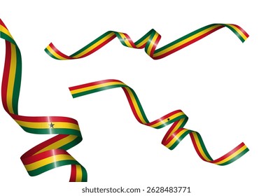 Set of flag ribbon with colors of Ghana for independence day celebration decoration