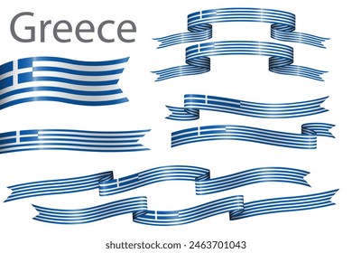 Set of flag ribbon with colors of Greece for independence day celebration decoration