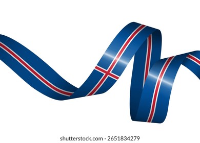 Set of flag ribbon with colors of Iceland for independence day celebration decoration