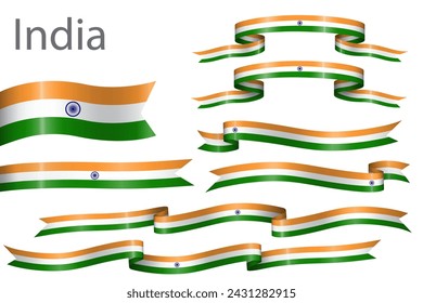 Conjunto de la cinta de la bandera con los colores de la India para la decoración de la celebración del día de la independencia