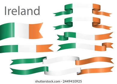 Conjunto de la cinta de la bandera con los colores de Irlanda para la decoración de la celebración del día de la independencia