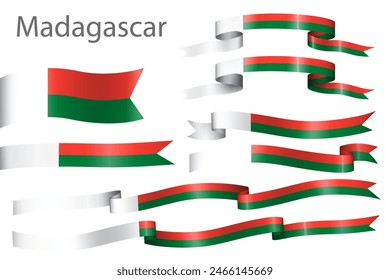 Set of flag ribbon with colors of Madagaskar for independence day celebration decoration