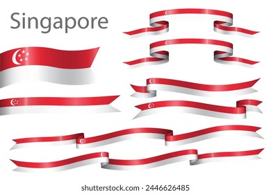 set of flag ribbon with colors of Singapore for independence day celebration decoration