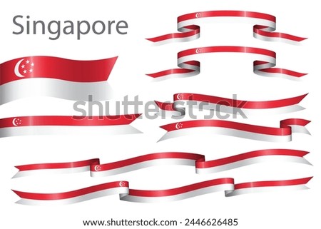 set of flag ribbon with colors of Singapore for independence day celebration decoration