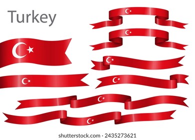 set of flag ribbon with colors of Turkey for independence day celebration decoration