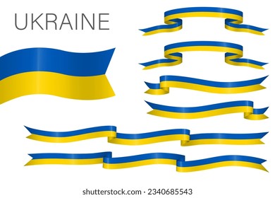 set of flag ribbon with colors of ukraine for independence day celebration decoration