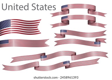 Set of flag ribbon with colors of United States of America for independence day celebration decoration