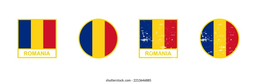 Set of flag of Romania in square and round shape isolated on white background. vector illustration