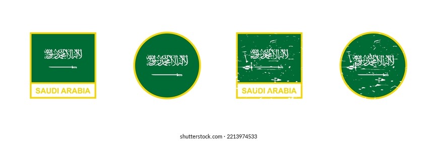 Set of flag of Saudi Arabia in square and round shape isolated on white background. vector illustration