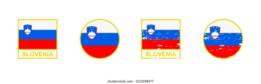 Bandera de Eslovenia en forma cuadrada y redonda aislada en fondo blanco. ilustración vectorial