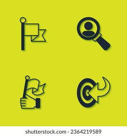 Indique el icono de búsqueda en Indicador, Destino, Indicador de retención manual y Vidrio de aumento. Vector