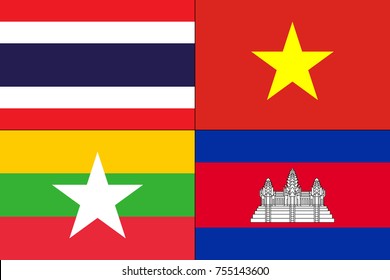 set of flag. Thailand, Vietnam, Cambodia, Myanmar