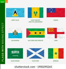 Set of flag with waving effect, national flag with texture.