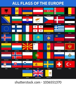 Set of flags of all countries of Europe. Flat style