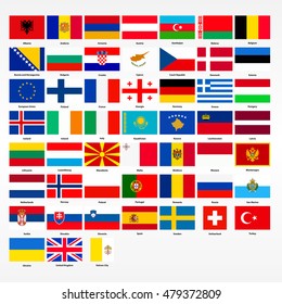 Set of flags of all countries of Europe