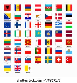 Set of flags of all countries of Europe