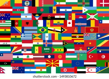 set of flags of all countries in illustration