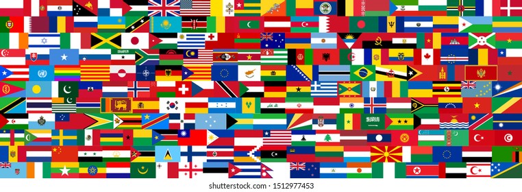 set of flags of all countries in illustration