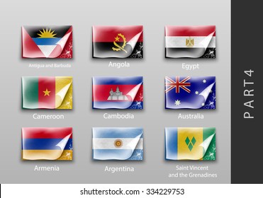 set of flags of all the countries tattered masking tape