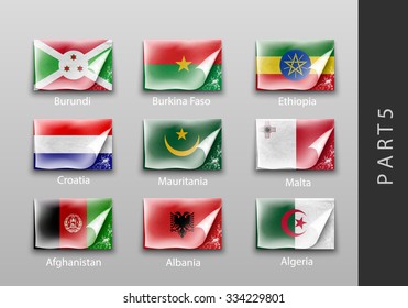 set of flags of all the countries tattered masking tape