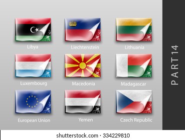 set of flags of all the countries tattered masking tape