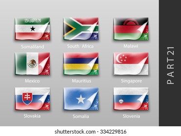 set of flags of all the countries tattered masking tape
