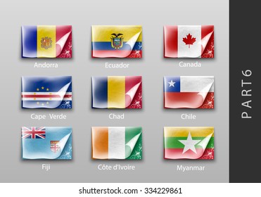 set of flags of all the countries tattered masking tape