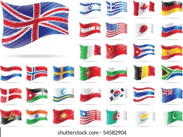 Set of flags. All elements and textures are individual objects. Vector illustration scale to any size