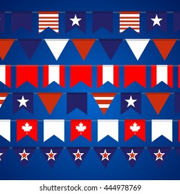 Set of flags in american and canadian theme. Stock vector.