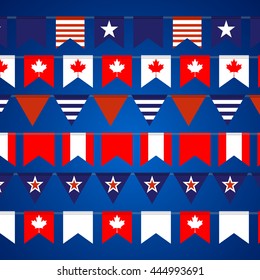 Set of flags in american and canadian theme. Stock vector.