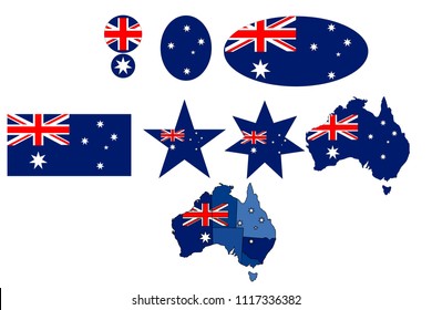 set of flags of australia of different shapes