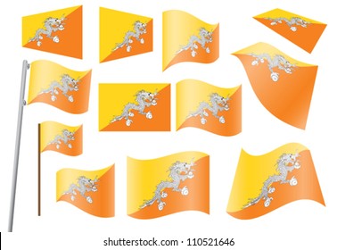 set of flags of Bhutan vector illustration