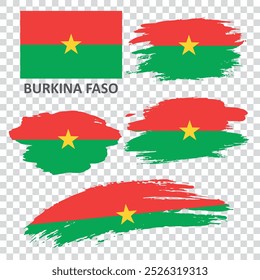 Set of flags of Burkina Faso. Burkina Faso flags are painted with a brush. The flags are in grunge style.