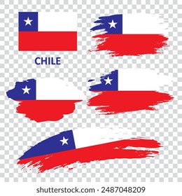 Set of flags of Chile. The flag of Chile is painted with a brush. Flag in grunge style.