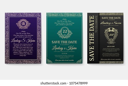 Set of flags with classic strict ornaments. Banners with design for business. Certificate pages for successful people. Luxurious template for decorating invitations