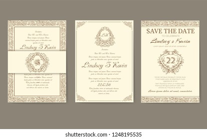 Set of flags with classic strict ornaments. Banners with design for business. Certificate pages for successful people. Luxurious template for decorating invitations
